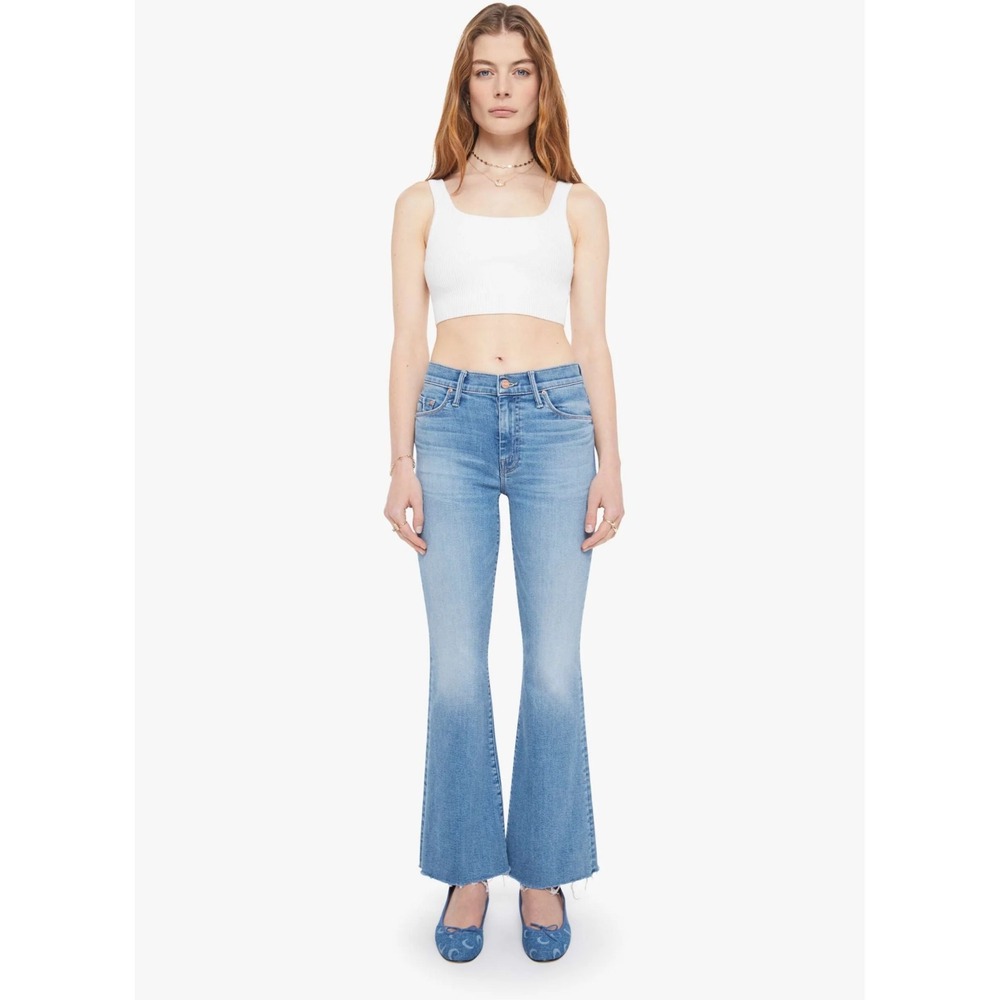 Mother Denim High‎ Waisted Flare Jeans Blue Raw Hem Women Size 24